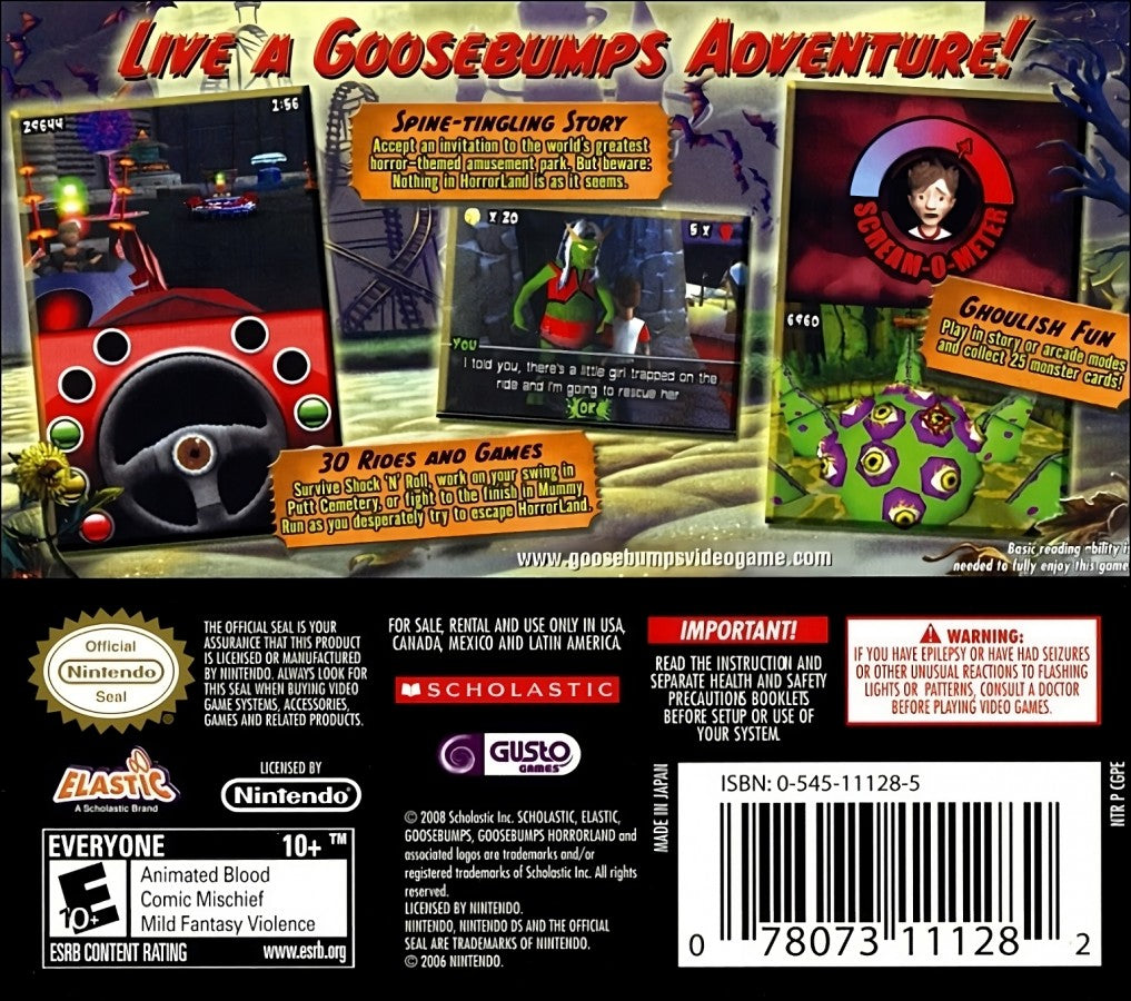 Goosebumps: Horrorland back of case for Nintendo DS (DS) horror adventure video game