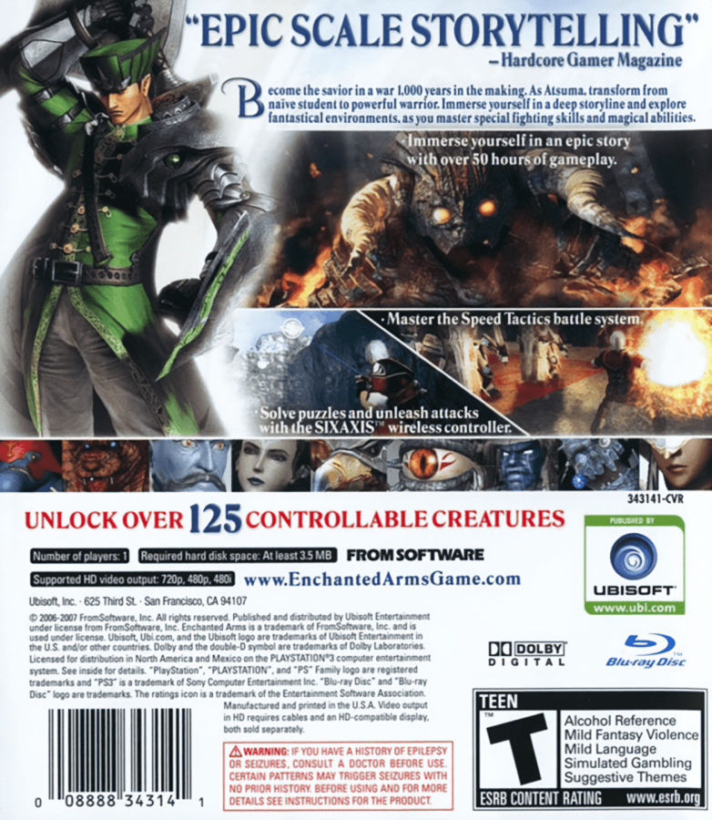 Enchanted Arms back cover art for PlayStation 3 (PS3) video game