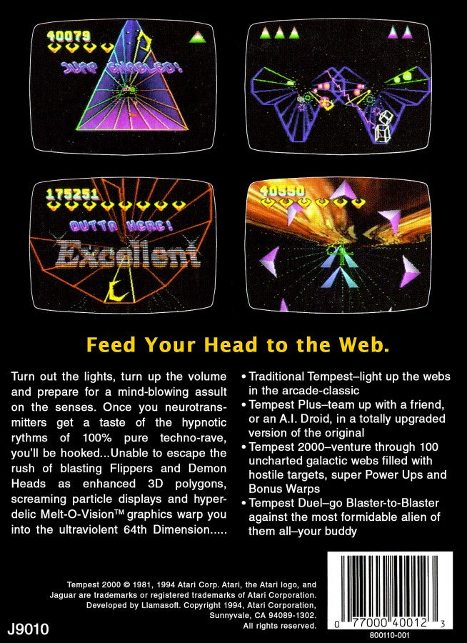 Tempest 2000 Atari Jaguar Tempest 2000 vector arcade shooter retro 90s tube shooter fast paced action game geometric tunnel combat classic arcade style gameplay collectible Jaguar game back cover art