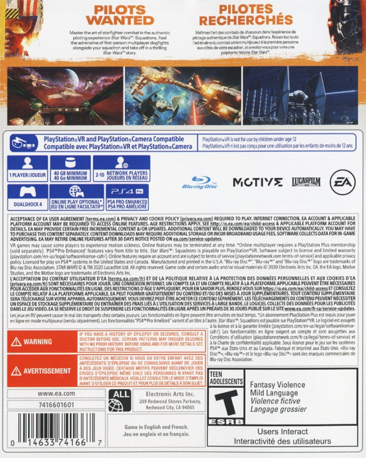Star Wars: Squadrons – PlayStation 4 (PS4) video game back of case, space combat flight simulator