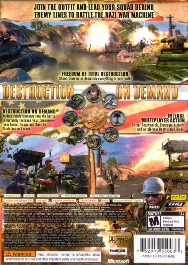 The Outfit Xbox 360 back cover art for action strategy video game.