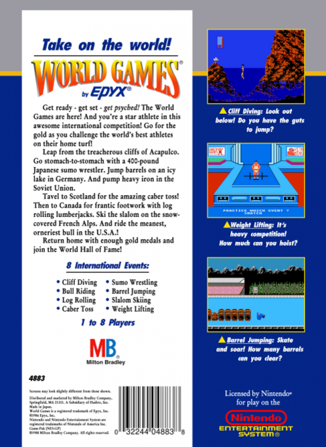 World Games back of box for Nintendo Entertainment System (NES) retro video game