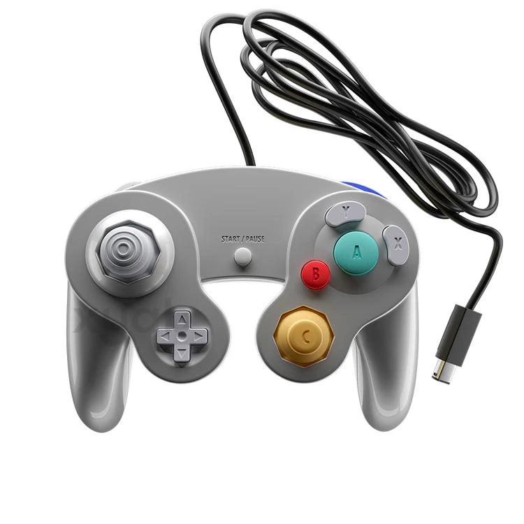 XYAB brand silver Nintendo GameCube wired controller retro gaming accessory