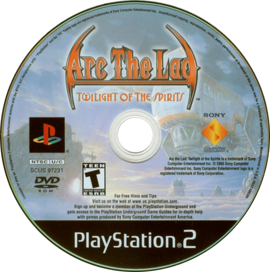 Arc the Lad: Twilight of the Spirits PS2 role-playing video game disc