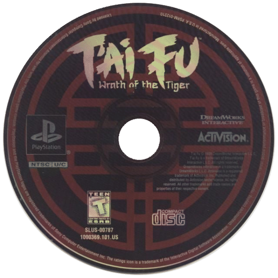 Tai Fu: Wrath of the Tiger disc for PlayStation 1 (PS1) action-adventure video game