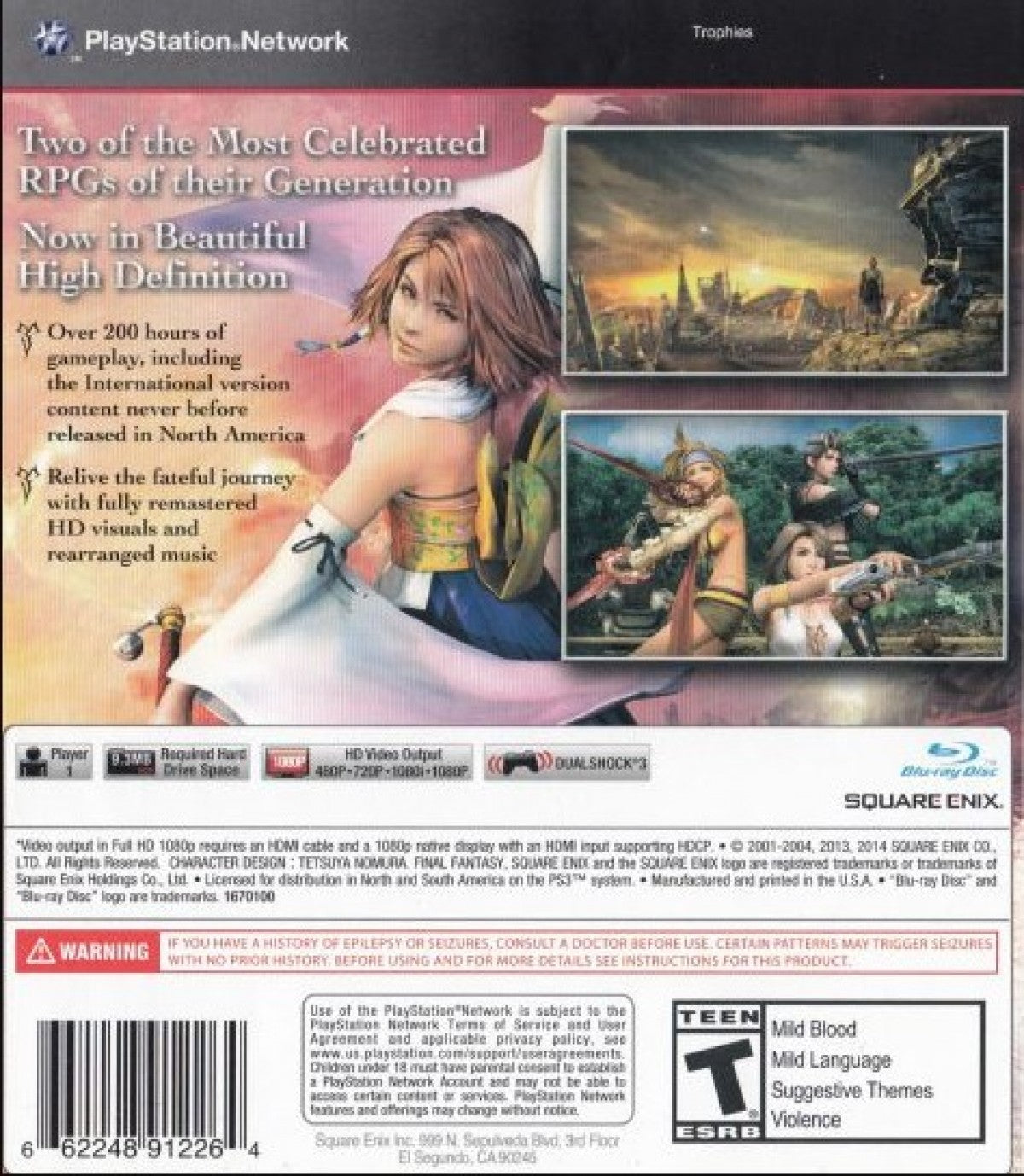 Final Fantasy X/X-2 HD Remaster back cover art for PlayStation 3 (PS3) video game