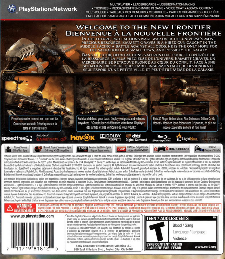 Starhawk back cover art for PlayStation 3 PS3 video game