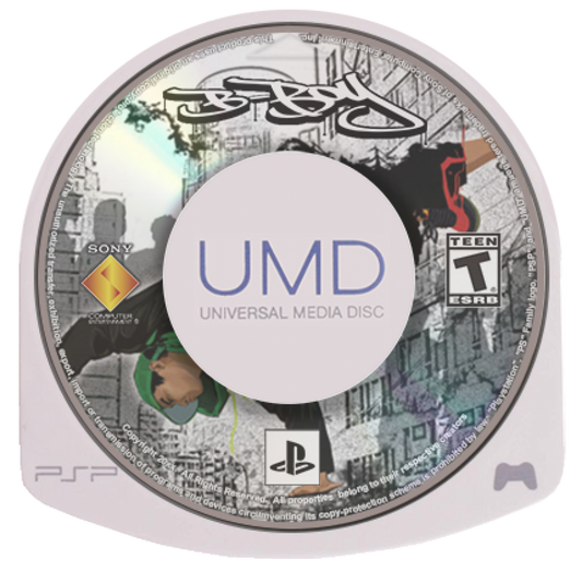 Retro B-Boy PlayStation Portable inspired design featuring classic hip hop breakdancing game aesthetic vintage PSP street culture freestyle dance battles urban graffiti style music rhythm gameplay nostalgic handheld gaming presentation UMD