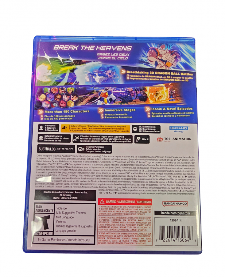 Dragon Ball Sparking! ZERO PlayStation 5 PS5 fighting video game featuring Goku Vegeta Gohan Frieza Broly and other Dragon Ball characters explosive 3D arena battles powerful transformations energy attacks fast-paced combat story mode multiplayer matches and immersive Dragon Ball gameplay collectible gaming appeal back