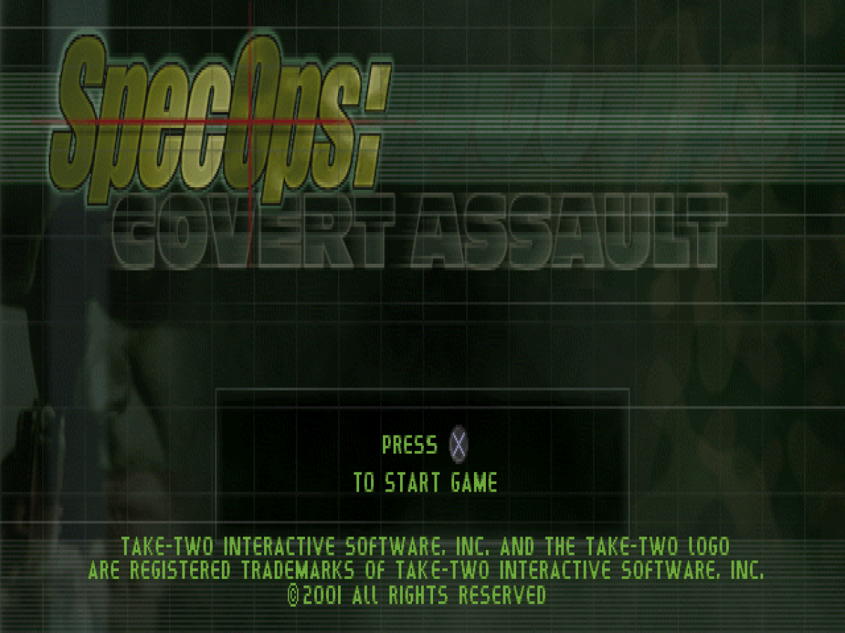 Spec Ops: Covert Assault start screen for PlayStation 1 (PS1) tactical shooter video game