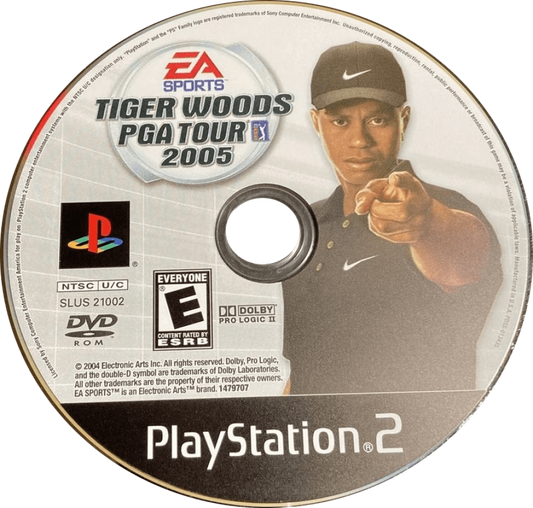 Tiger Woods PGA Tour 2005 – PlayStation 2 (PS2) video game disc, golf sports simulation.