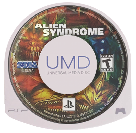 Alien Syndrome PlayStation Portable PSP for action role playing shooter video game fans featuring top down alien combat futuristic sci fi environments cooperative multiplayer character upgrades intense missions powerful weapons arcade inspired gameplay collectible gaming appeal UMD disc
