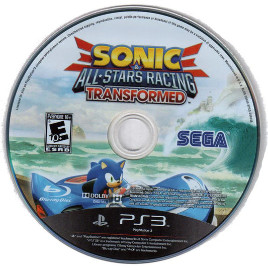 Sonic All Stars Racing Transformed PS3 Bonus Edition game featuring fast-paced arcade racing, transforming vehicles, and bonus content with iconic Sega characters disc