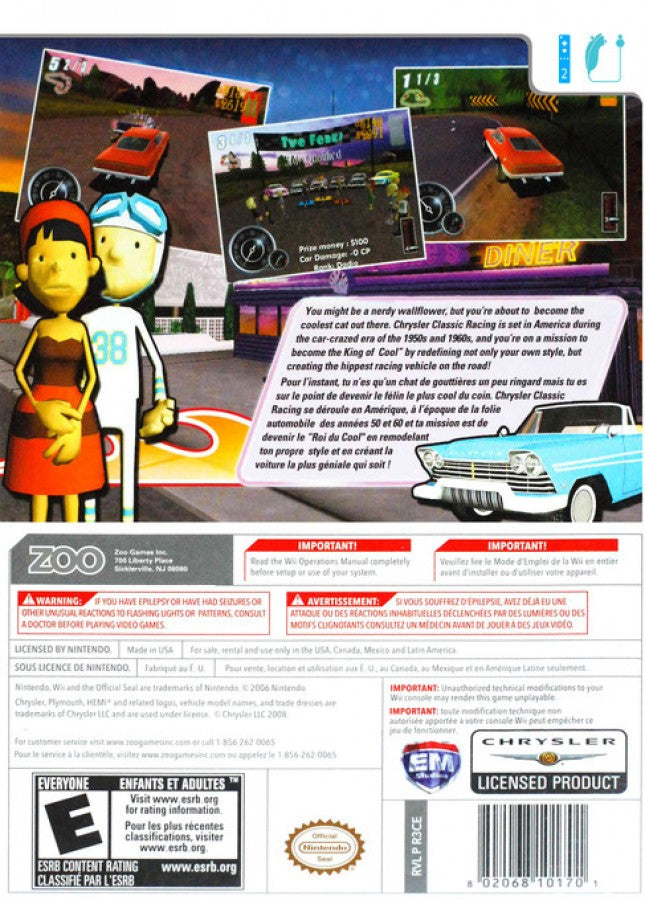 Chrysler Classic Racing back cover art for Nintendo Wii (Wii) video game