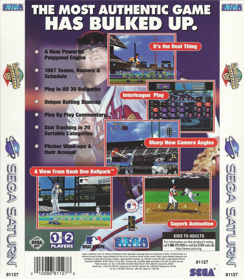 World Series Baseball 98 back cover art for Sega Saturn (SS) video game