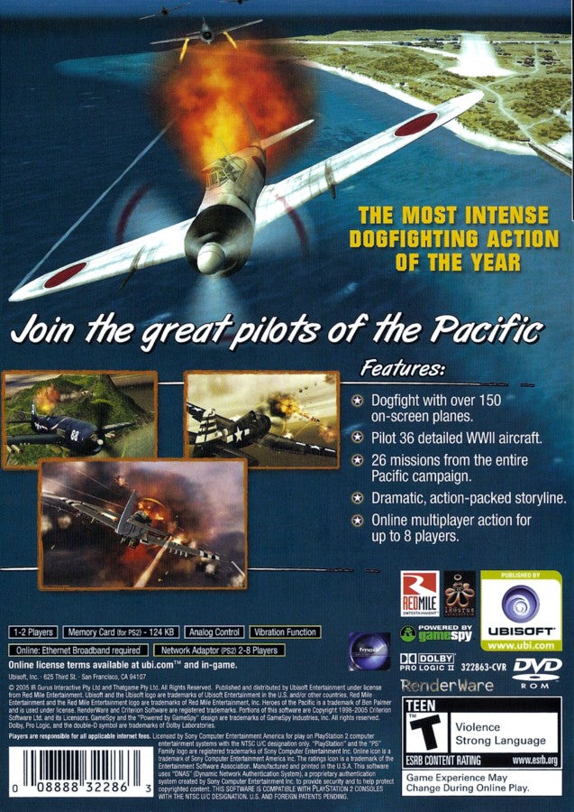 Heroes of the Pacific back cover art for PlayStation 2 (PS2) video game