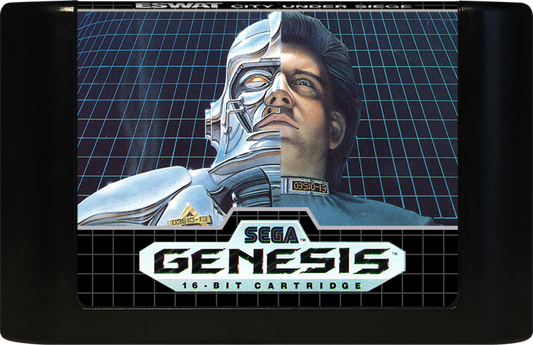 ESWAT City Under Siege Sega Genesis GEN for retro video game enthusiasts featuring side scrolling action platforming gameplay futuristic law enforcement missions cybernetic armor upgrades intense shooting combat sci fi adventure and collectible gaming appeal cartridge