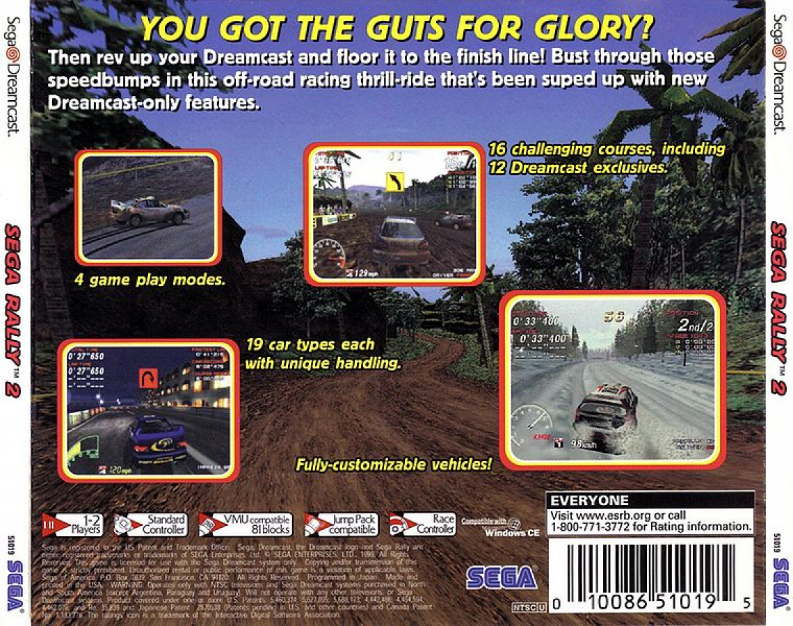 Sega Rally 2: Sega Rally Championship – back cover art for Sega Dreamcast (DC) video game