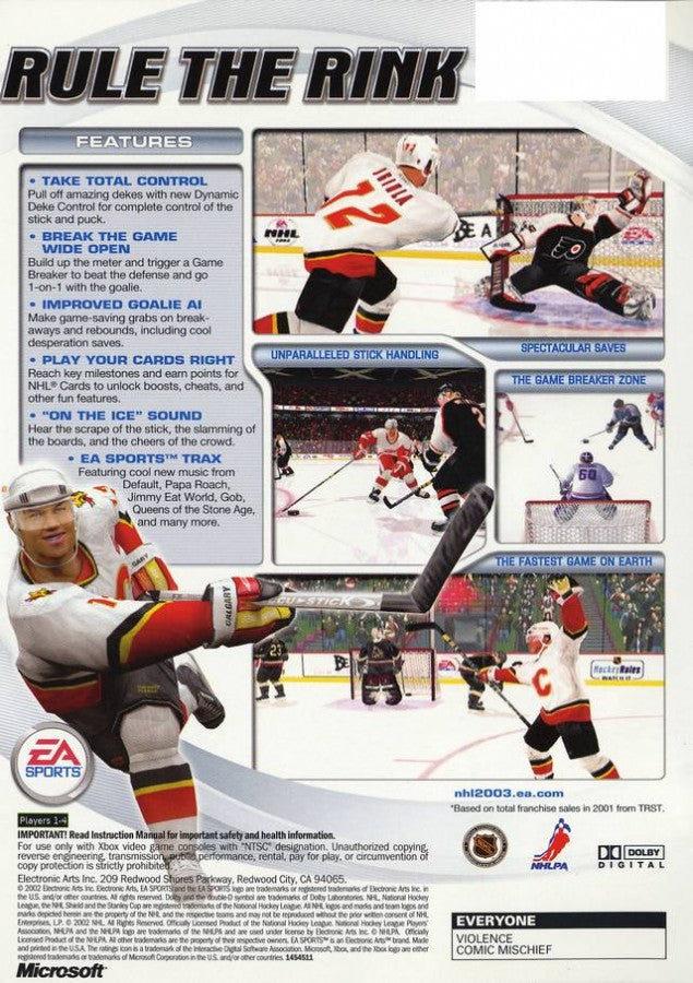 NHL 2003 back cover art for Xbox (XBOX) video game