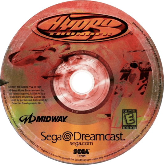 Hydro Thunder Sega Dreamcast DC for arcade racing video game fans featuring high speed boat racing powerful watercraft extreme jumps dangerous waterways massive waves shortcuts explosive crashes and fast paced Sega Dreamcast gameplay collectible retro gaming appeal game disc