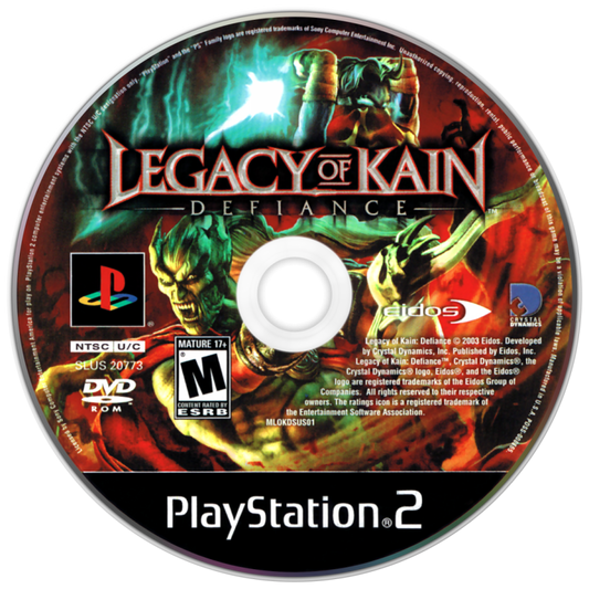 Legacy of Kain Defiance PS2 Sony PlayStation 2 action adventure hack and slash gothic vampire story Raziel Kain combat puzzles dark fantasy narrative Crystal Dynamics retro gaming PlayStation 2 software video game title disc