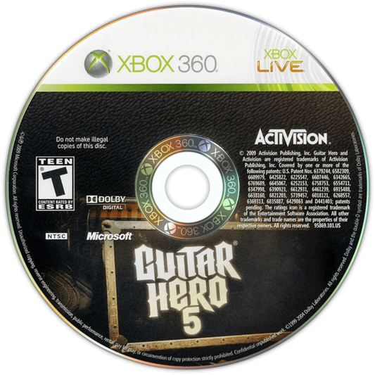 Guitar Hero 5 disc for Xbox 360 (X360) music rhythm video game