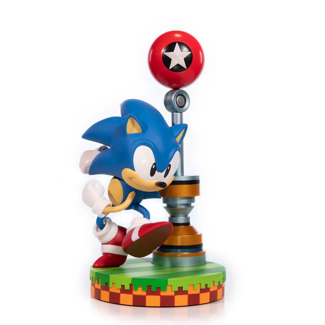 Sonic 11 inch statue Standard Edition by First 4 Figures detailed Sonic the Hedgehog collectible featuring dynamic pose bold blue design and premium display quality for fans of the iconic Sega speedster franchise front side view