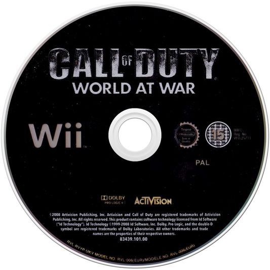 Call of Duty: World at War disc cover art for Nintendo Wii (Wii) video game