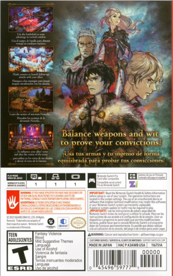 Triangle Strategy Nintendo Switch game featuring tactical turn-based RPG gameplay with strategic decision-driven storytelling back cover