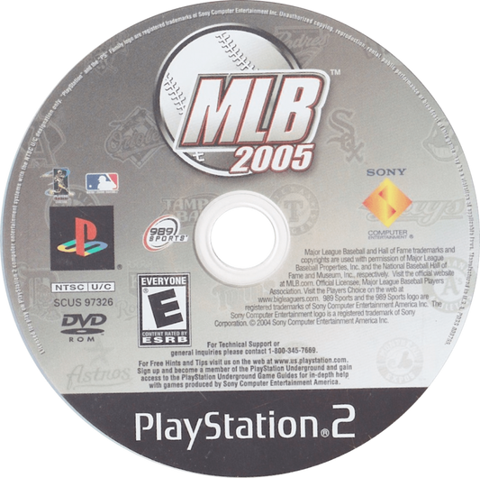 MLB 2005 disc art PlayStation 2 (PS2) featuring realistic baseball simulation with official teams, players, and immersive stadium gameplay.