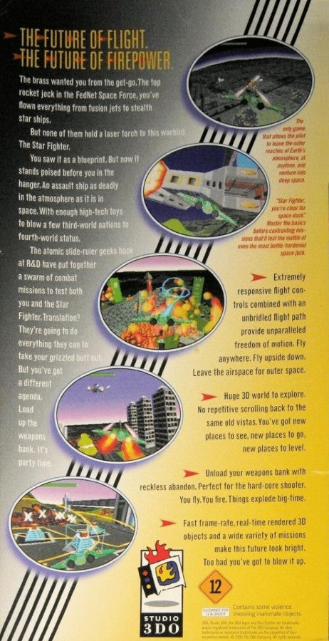 Star Fighter back of case for Panasonic 3DO (3DO) sci-fi aerial combat video game