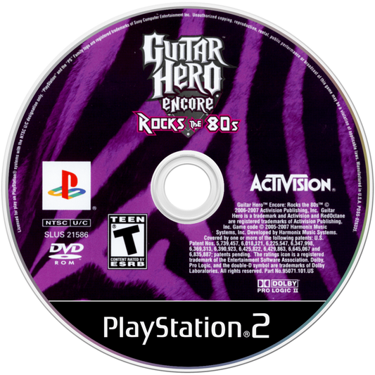Guitar Hero: Encore Rocks the 80's disc art for PlayStation 2 (PS2) video game