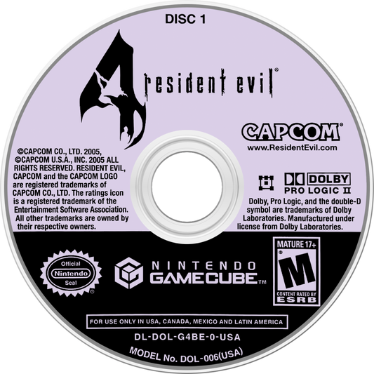 Resident Evil 4 GameCube GC video game, survival horror, third-person action, classic Capcom title, Nintendo GameCube release disc 1