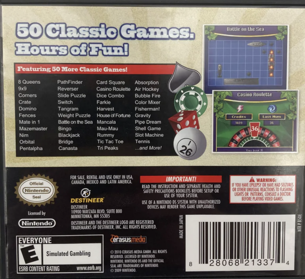 50 More Classic Games back cover art for Nintendo DS (DS) video game