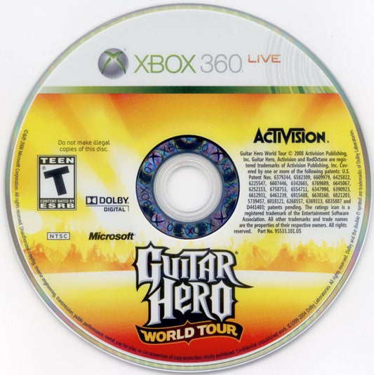 Guitar Hero: World Tour disc for Xbox 360 (X360) music rhythm video game