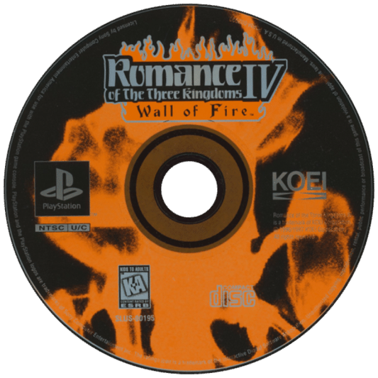 Romance of the Three Kingdoms IV: Wall of Fire disc for PlayStation 1 (PS1) strategy video game
