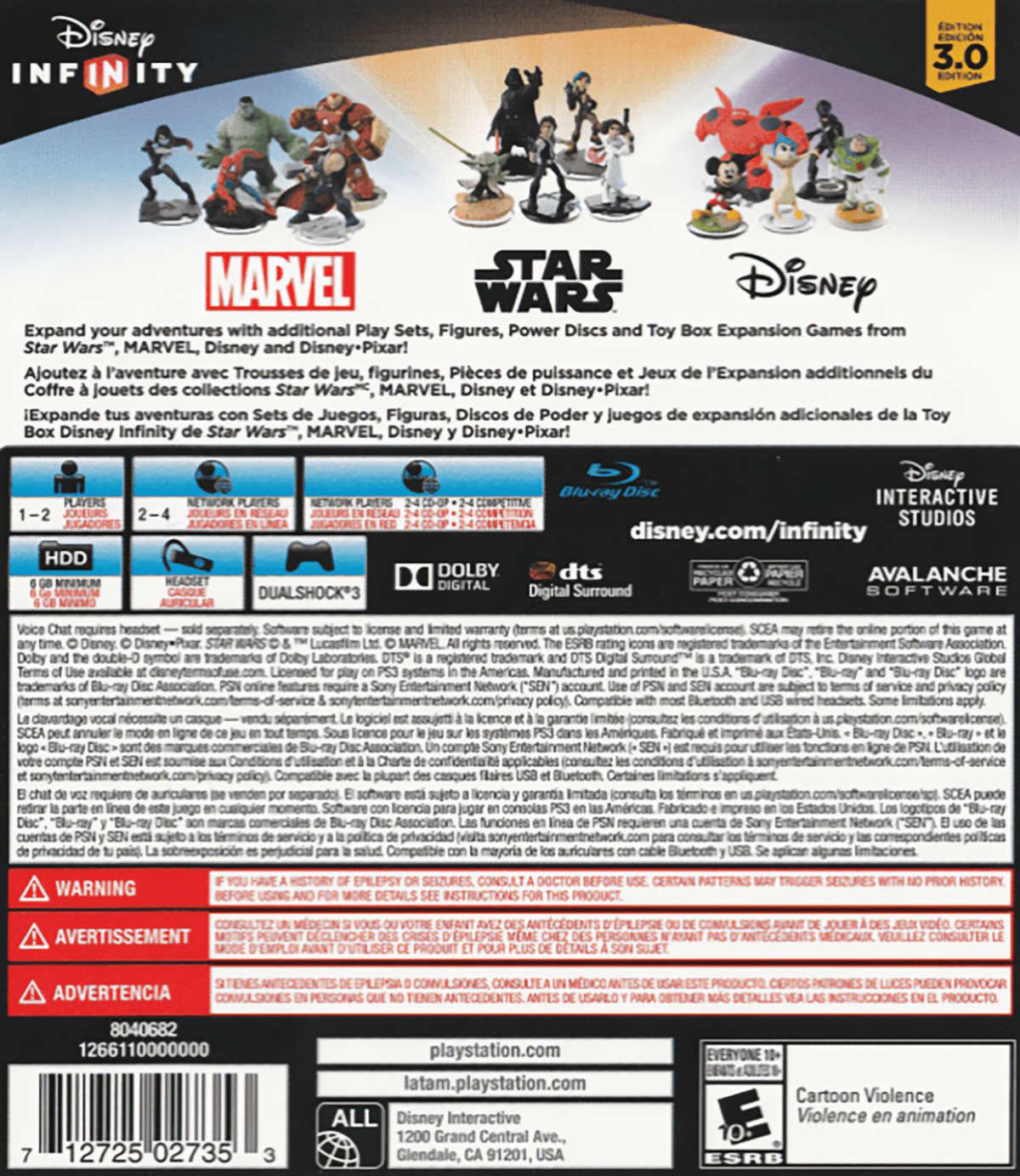 Disney Infinity 3.0 back cover art for PlayStation 3 (PS3) video game