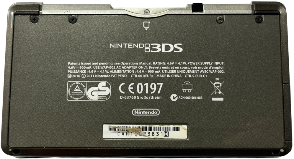 Nintendo 3DS Cosmo Black inspired design featuring sleek handheld gaming console aesthetic glossy black finish dual screen portable gameplay glasses free 3D technology iconic Nintendo hardware immersive gaming experience presentation bottom