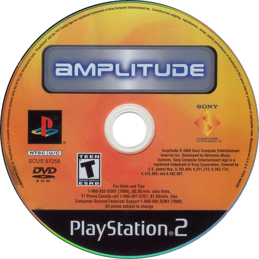 Amplitude PS2 music rhythm video game disc