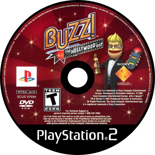 Buzz! Hollywood Quiz for PlayStation 2 with movie and celebrity trivia quiz gameplay disc