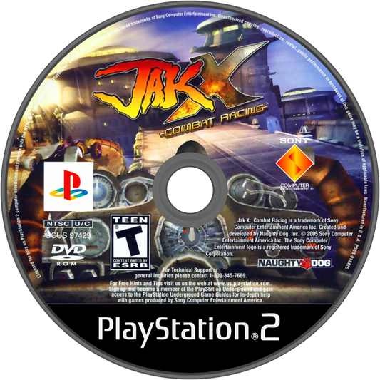 Jak X: Combat Racing PlayStation 2 PS2 video game, action racing, vehicular combat, multiplayer and story modes, platformer franchise spin-off title disc