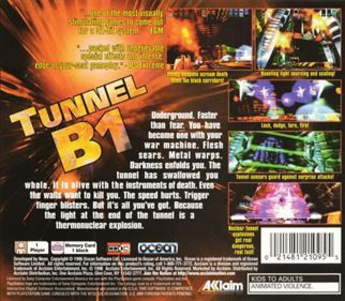 Tunnel B1 PlayStation PS1 for first person shooter video game fans featuring futuristic combat tunnel exploration vehicle based gameplay intense weapons alien enemies sci fi environments challenging missions and classic retro PlayStation gaming collectible appeal back