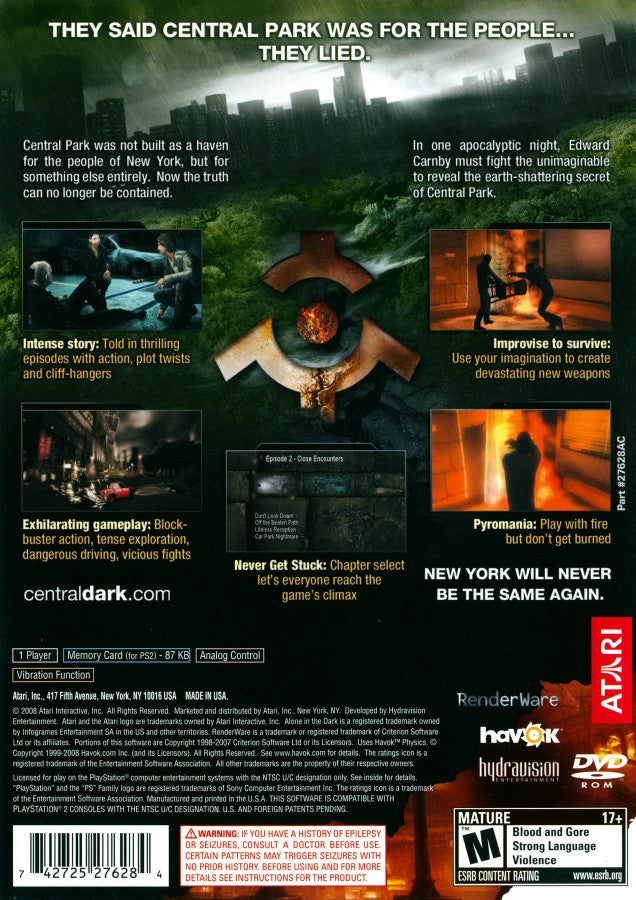 Alone in the Dark PS2 Sony PlayStation 2 survival horror action adventure game dark supernatural mystery exploration combat puzzles eerie atmosphere Infogrames Atari horror franchise retro gaming PlayStation 2 software video game title back cover art