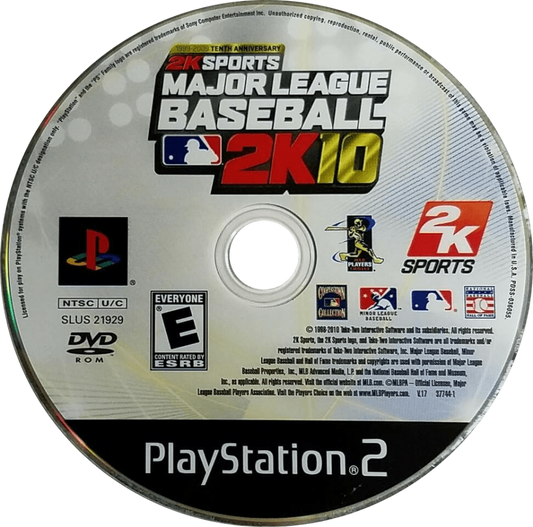 Major League Baseball 2K10 disc for PlayStation 2 (PS2) baseball video game.