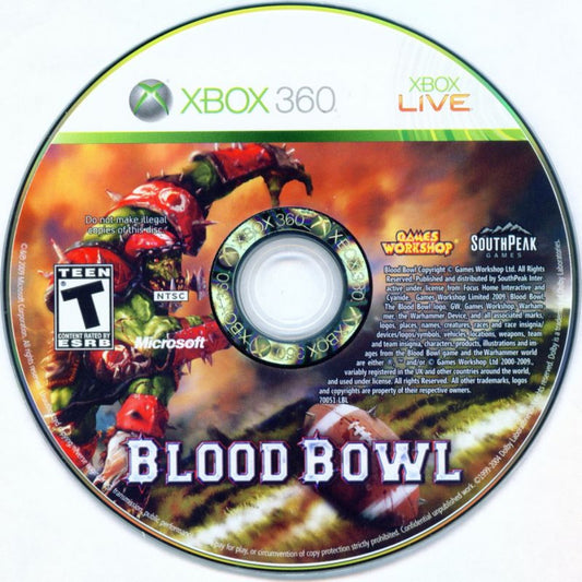 Blood Bowl for Xbox 360 with fantasy football strategy and team battle theme disc