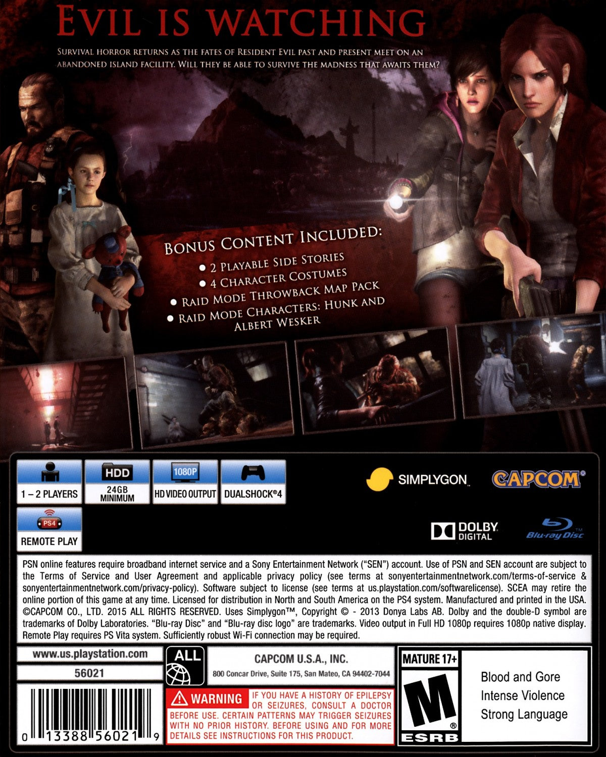 Resident Evil Revelations 2 PlayStation 4 PS4 for survival horror action video game fans featuring Claire Redfield and Barry Burton intense third person combat terrifying enemies dark environments episodic storytelling cooperative gameplay puzzle solving weapon upgrades and immersive bioterrorism adventure collectible gaming appeal back cover art