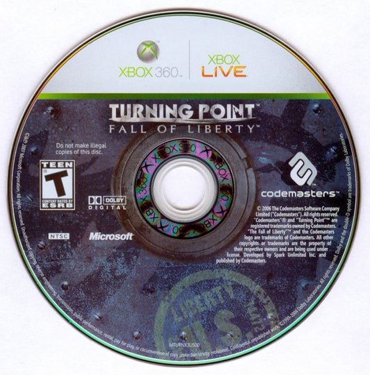 Turning Point: Fall of Liberty disc for Xbox 360 (X360) alternate history first-person shooter video game