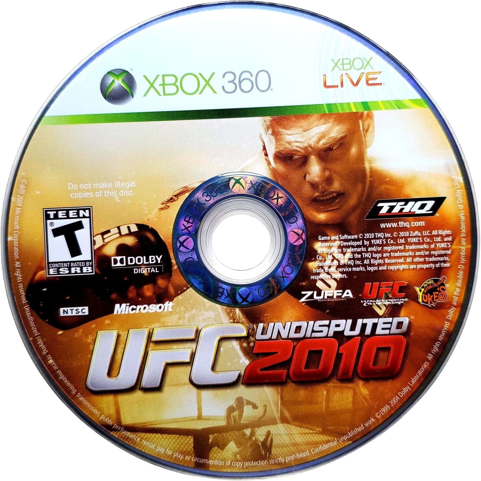 UFC Undisputed 2010 disc for Xbox 360 (X360) mixed martial arts fighting video game