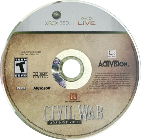Civil War A Nation Divided Xbox 360 first person shooter FPS American Civil War historical war game Union Confederate battles musket combat campaign missions strategy elements Cauldron Ltd Midas Interactive Xbox 360 software video game title disc