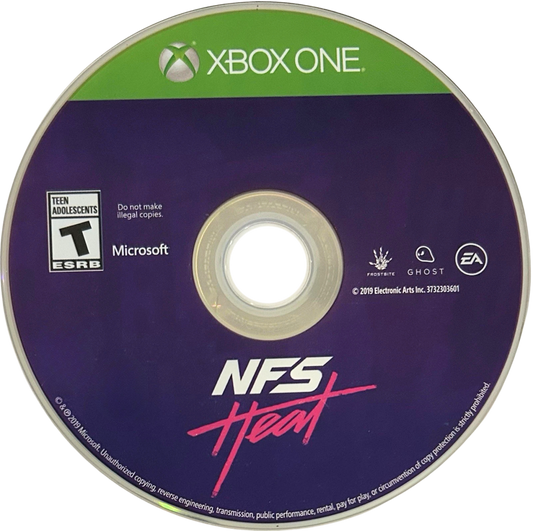 Need for Speed Heat for Xbox One, disc image for a street racing arcade driving action video game